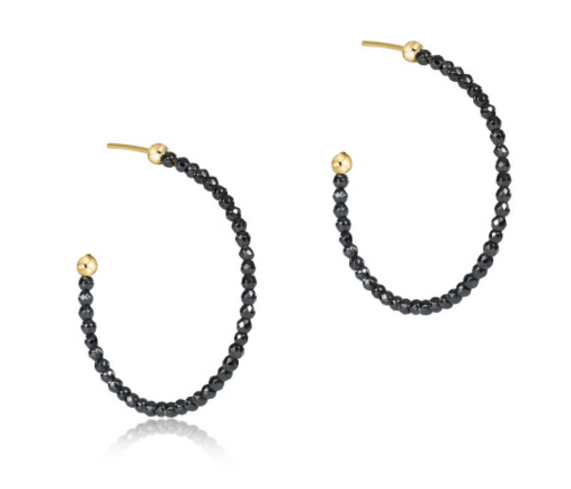 Beaded Gemstone 1.25" Post Hoop, 2mm Faceted Hematite