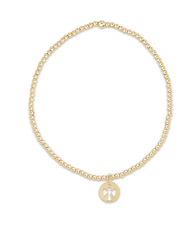 Classic Gold 2mm Bead Bracelet, Guardian Angel Small Gold Disc
