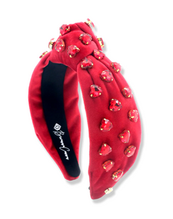 Red Velvet Headband with Red Crystal Hearts