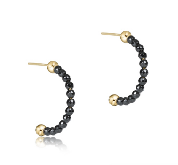 Beaded Gemstone 1" Post Hoop, 2mm Faceted Hematite