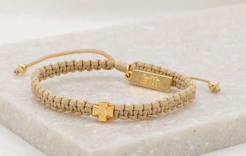 Wonderfully Made Bracelet - Gold Cross, Cream