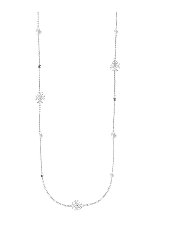 Adorned Pearl Logo Station Necklace, Silver