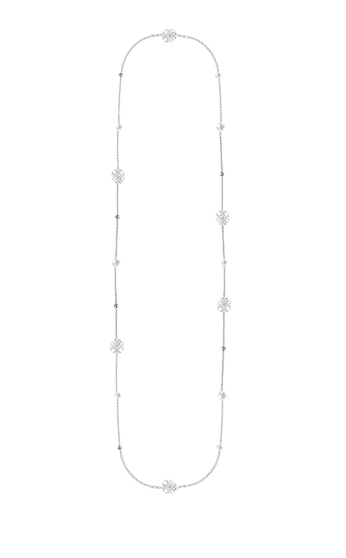 Adorned Pearl Logo Station Necklace, Silver