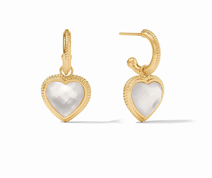 Heart Hoop & Charm Earring, Iridescent Clear Crystal
