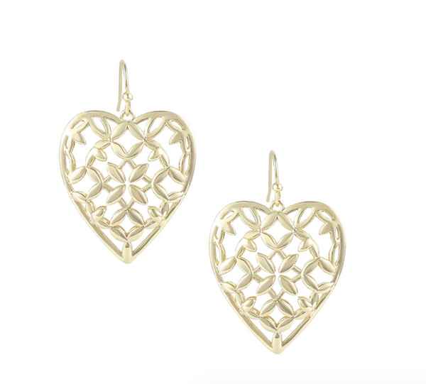 Adorned Heart Drop Earrings, Gold