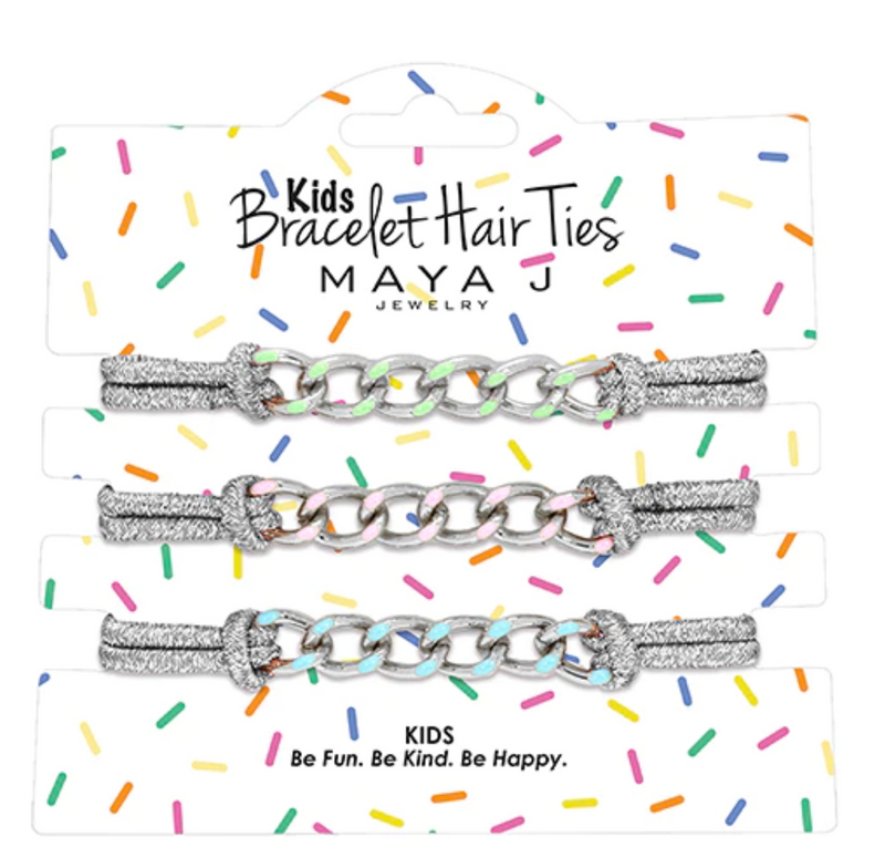 Kids Silver/Colorful Bracelet Hair Ties