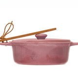 Stoneware Brie Baker with Bamboo Spreader, Pink