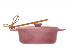 Stoneware Brie Baker with Bamboo Spreader, Pink