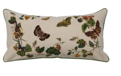 24" x 12" Cotton Lumbar Pillow w/ Butterflies, Flowers, Embroidery & Piping