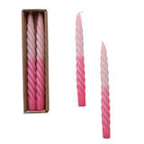 Unscented Twisted Taper Candles, Pink Ombre, Set of 2