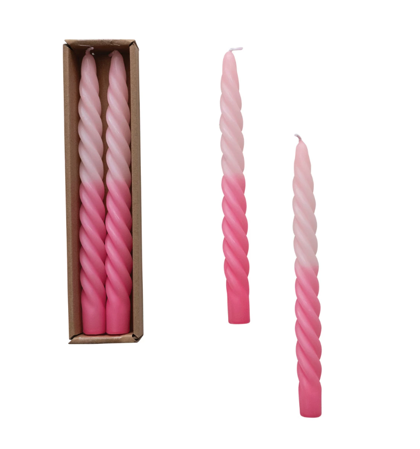 Unscented Twisted Taper Candles, Pink Ombre, Set of 2