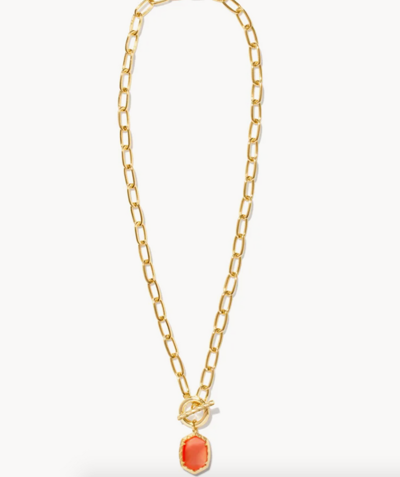 Daphne Gold Chain Link Necklace, Coral Pink MOP