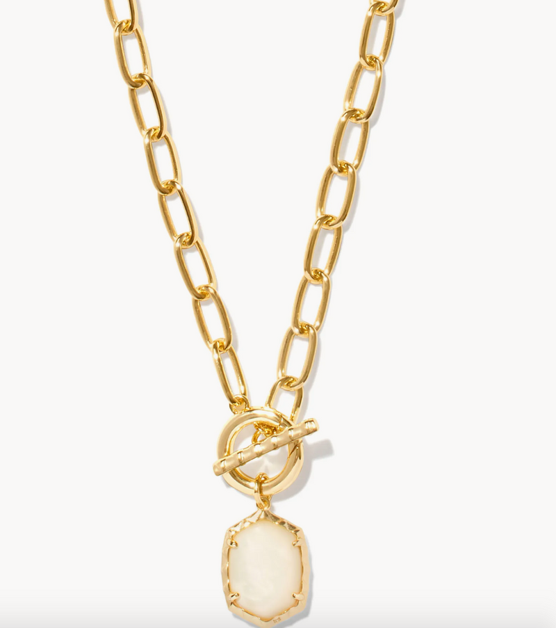 Daphne Gold Chain Link Necklace, Ivory MOP