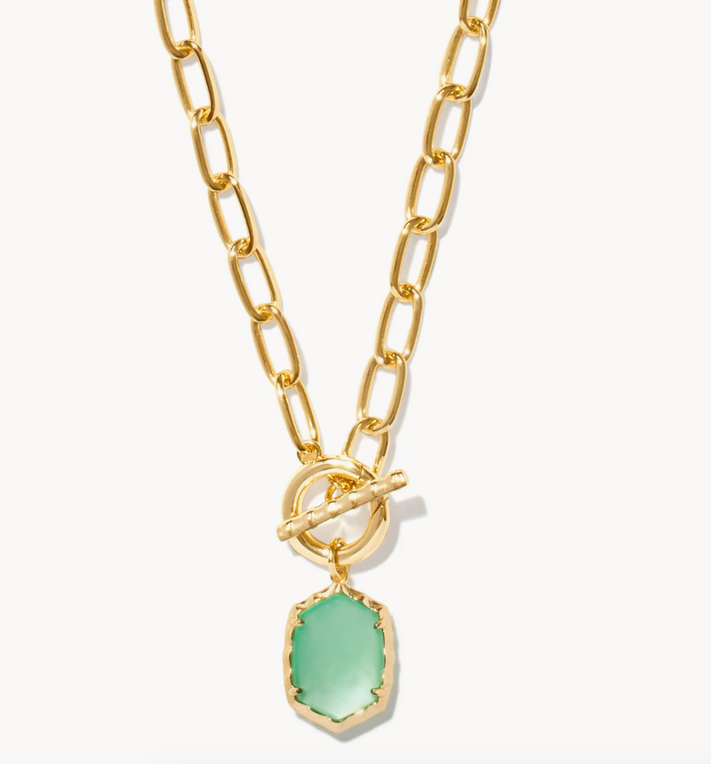 Daphne Gold Chain Link Necklace, Light Green MOP