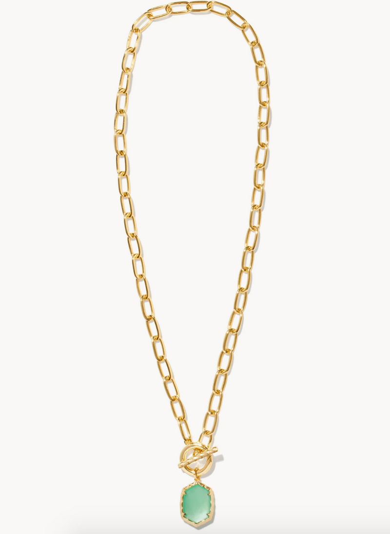 Daphne Gold Chain Link Necklace, Light Green MOP