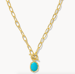 Daphne Gold Chain Link Necklace, Variegated Turquoise