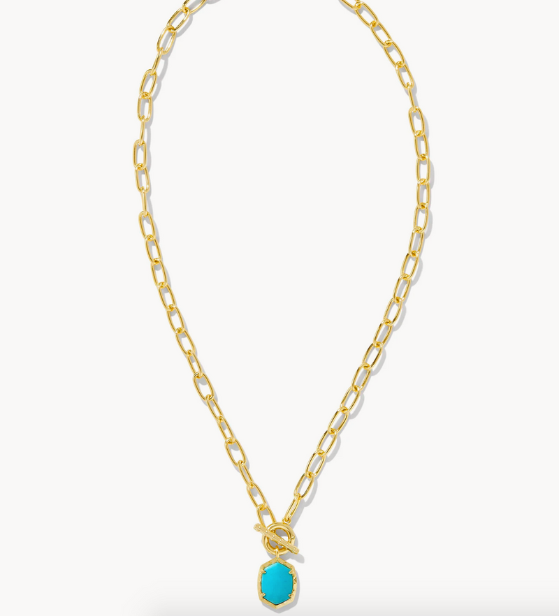 Daphne Gold Chain Link Necklace, Variegated Turquoise