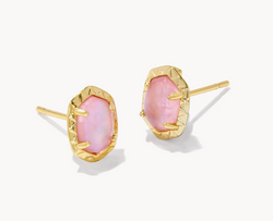 Daphne Gold Stud Earrings, Light Pink Iridescent Abalone