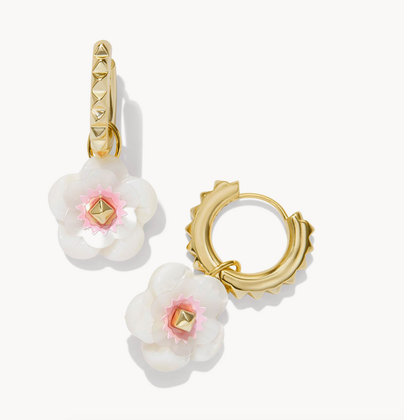 Deliah Gold Huggie Earring, Iridescent Pink White Mix