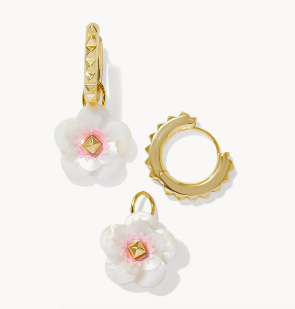 Deliah Gold Huggie Earring, Iridescent Pink White Mix