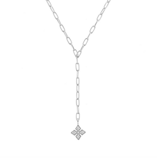 Shine Bright Cross Lariat Necklace, Silver