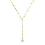 Shine Bright Pearl Lariat Necklace, Gold