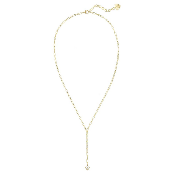 Shine Bright Pearl Lariat Necklace, Gold