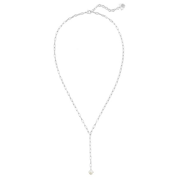 Shine Bright Pearl Lariat Necklace, Silver