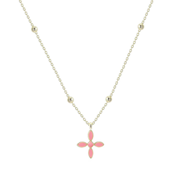 Enamel Cross Drop Necklace, Light Pink