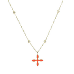 Enamel Cross Drop Necklace, Coral