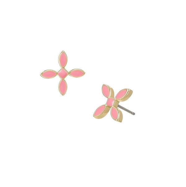 Enamel Cross Stud Earrings, Light Pink