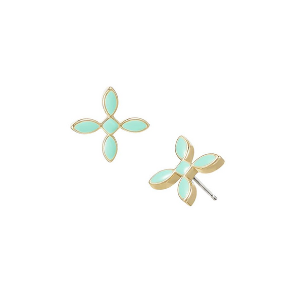 Enamel Cross Stud Earrings, Mint