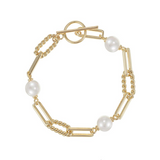 She's Spicy Pearl Chain Link Bracelet, Gold