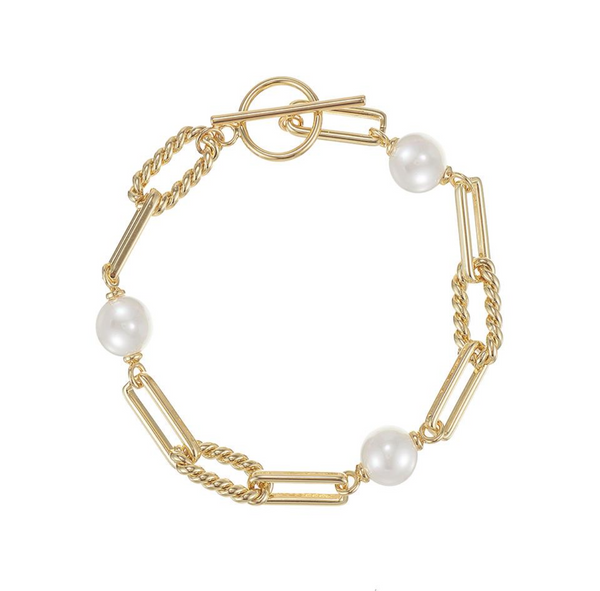 She's Spicy Pearl Chain Link Bracelet, Gold