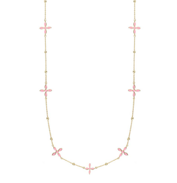 Enamel Cross Station Necklace, Light Pink