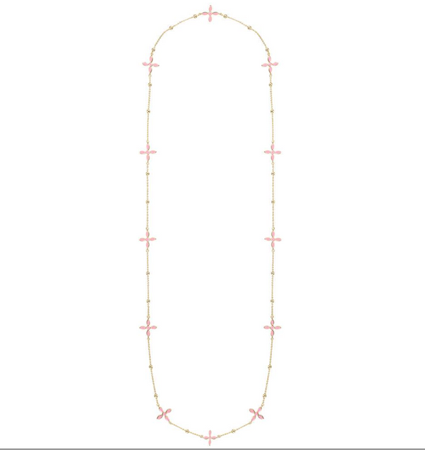 Enamel Cross Station Necklace, Light Pink