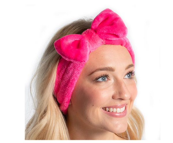 Plush Bow Headband, Hot Pink