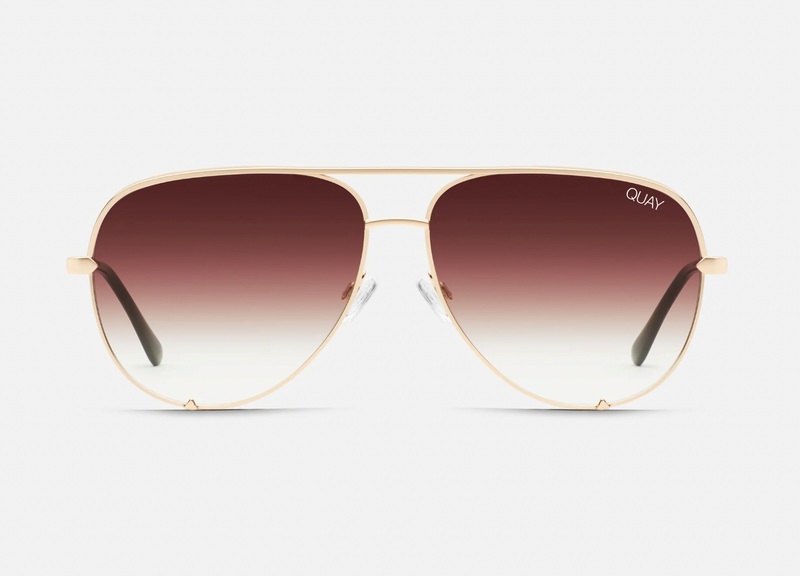 High Key Large Sunglasses, Gold and Brown Fade