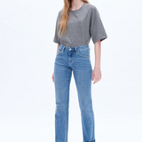 Yoyo Mid Rise Cuffed Straight Jean, Island