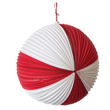 18" Round Crinkle Ball Ornament, Red/White