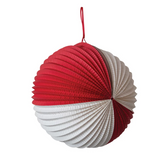 12" Round Crinkle Ball Ornament, Red/White