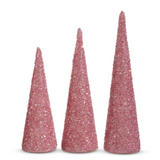 Lighted Pink Beaded Cone Trees