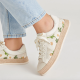 Azalia Sneakers, White Floral Raffia