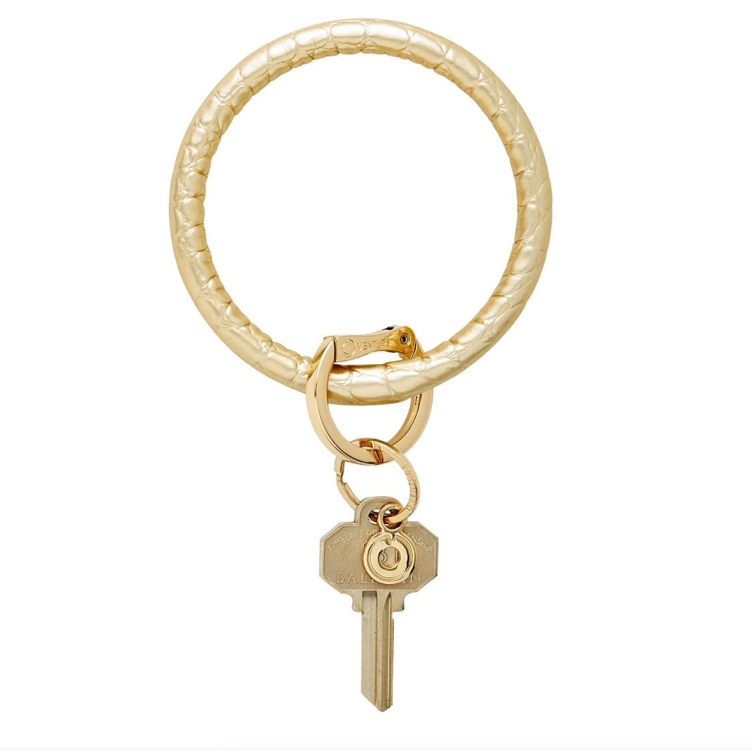 Leather Big O® Key Ring, Solid Gold Rush Croc-Embossed