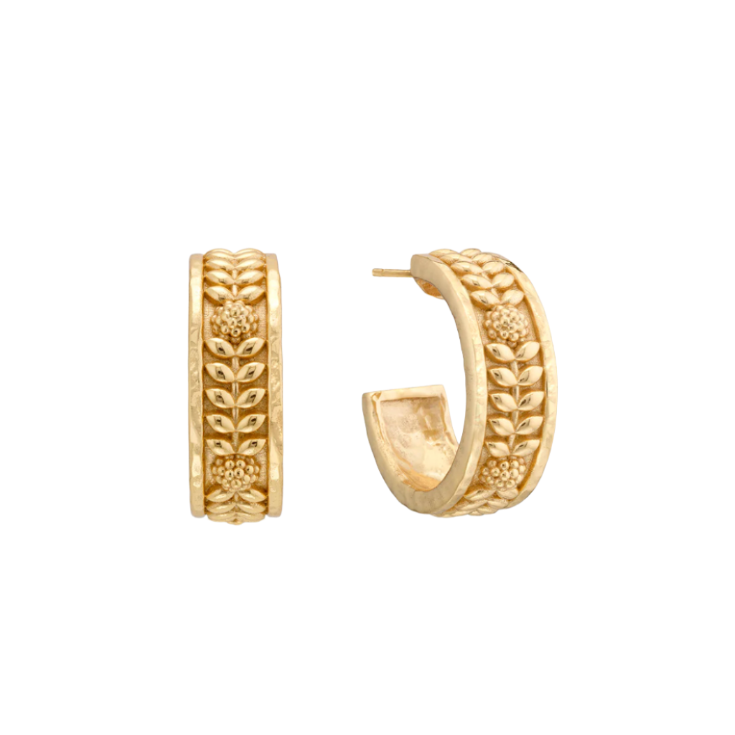 Berry Vine Small Hoop Earrings, Gold