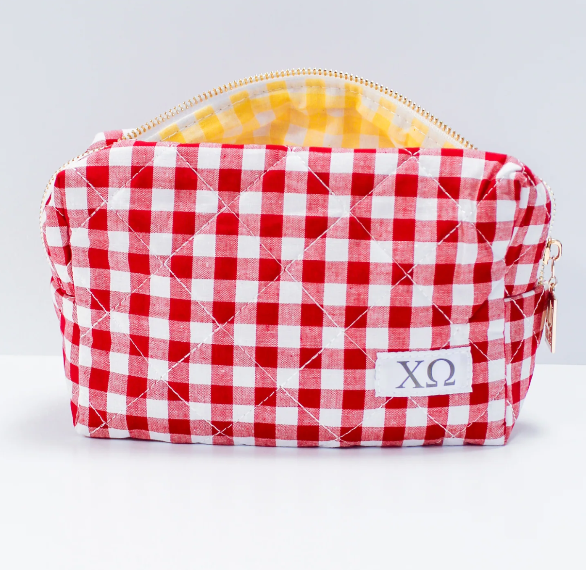 Sorority Gingham Quilted Makeup Bag