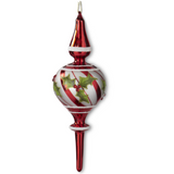 9" Red & White Striped Glass Finial Ornament