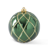 4" Green w Gold Glitter Shatterproof Ornament
