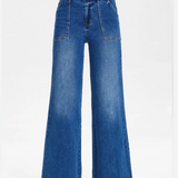 Utility Patch Pocket High Rise Wide Leg Jeans, Dark Indigo