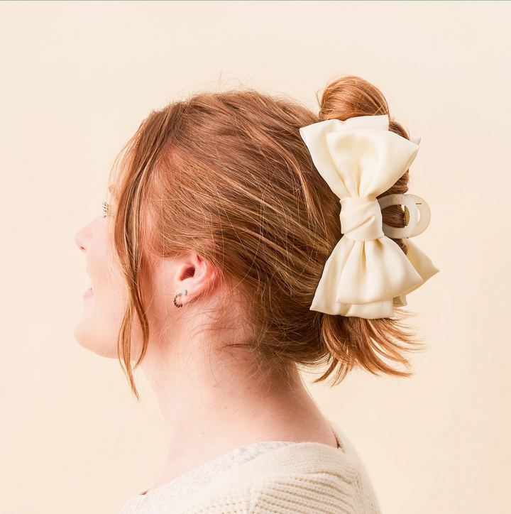 Satin Bow Claw Clip, Cream